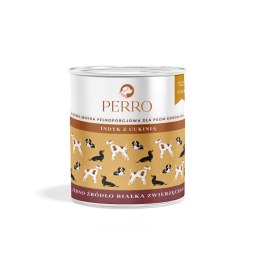 PERRO Karma mokra dla psa Indyk z cukinią - monobiałkowa formuła dla psów dorosłych 850g
