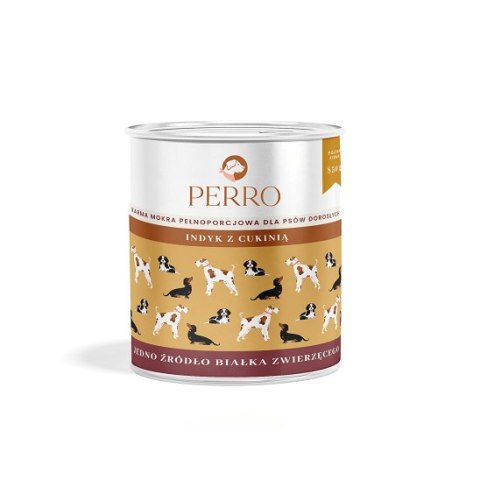 PERRO Karma mokra dla psa Indyk z cukinią - monobiałkowa formuła dla psów dorosłych 850g