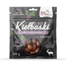 SYTA MICHA Kiełbaski z jelenia dla psa (z czarną porzeczką) 100g