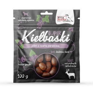 SYTA MICHA Kiełbaski z jelenia dla psa (z czarną porzeczką) 100g SYTA MICHA Kiełbaski z jelenia dla psa (z czarną porzeczką) 100g