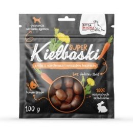 SYTA MICHA Super kiełbaski z królika, z marchewką i mniszkiem 100g