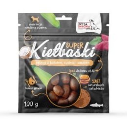 SYTA MICHA Super kiełbaski z pstrąga, batatem, cukinią i kokosem 100g