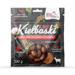 Super kiełbaski dla psa z kozą, dziką różą i kokosem 100g SYTA MICHA