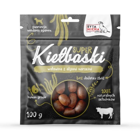 Super kiełbaski dla psa z wołowiną i algami morskimi 100g SYTA MICHA Super kiełbaski dla psa z wołowiną i algami morskimi 100g SYTA MICHA