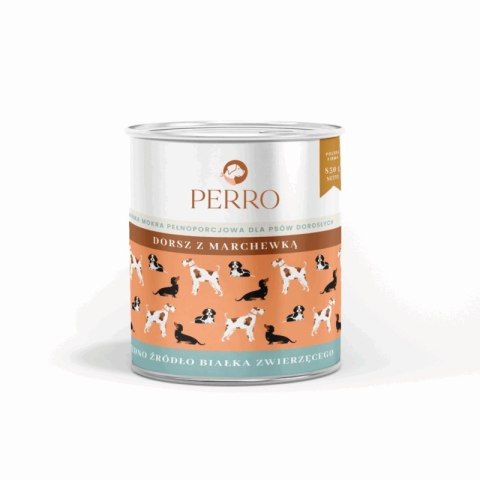 PERRO Karma mokra dla psa Dorsz z marchewką - monobiałkowa formuła dla psów dorosłych 800g