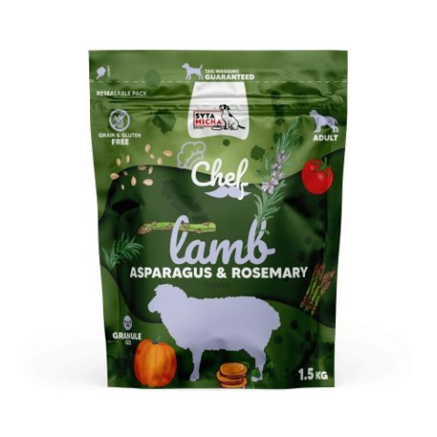 SYTA MICHA Sucha karma dla psa Jagnięcina, szparagi i rozmaryn 1.5kg dat. 6/25