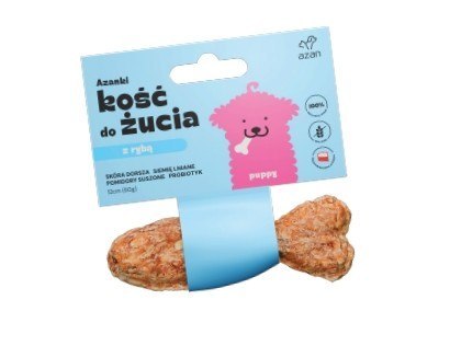 AZAN- Kość do żucia dla szczeniąt ZE SKÓRĄ DORSZA, SIEMIENIEM LNIANYM, POMIDORAMI SUSZONYMI I PROBIOTYKIEM 12CM AZAN- Kość do żucia dla szczeniąt ZE SKÓRĄ DORSZA, SIEMIENIEM LNIANYM, POMIDORAMI SUSZONYMI I PROBIOTYKIEM 12CM