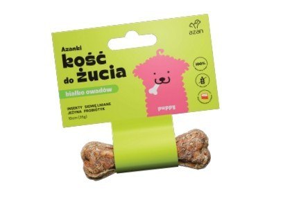 AZAN- Kość do żucia dla szczeniąt z insektami, siemieniem lnianym, jeżyną i probiotykiem 10cm AZAN- Kość do żucia dla szczeniąt z insektami, siemieniem lnianym, jeżyną i probiotykiem 10cm