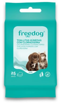 Freedog Chusteczki pielęgnacyjne dla psa i kota do sierści i łap z chlorheksydyną 25 sztuk