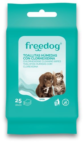 Freedog Chusteczki pielęgnacyjne dla psa i kota do sierści i łap z chlorheksydyną 25 sztuk