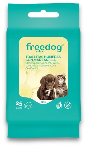 Freedog Chusteczki pielęgnacyjne dla psa i kota do sierści i łap z rumiankiem 25 sztuk