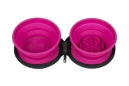 Kiwi Walker TRAVEL DOUBLE BOWL SLOWFEEDER zestaw misek turystycznych różowych