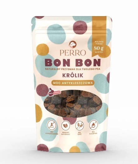 PERRO BON BON Królik - ochrona przed kleszczami Przysmaki dla psa z dodatkiem funkcyjnym 80g PERRO BON BON Królik - ochrona przed kleszczami Przysmaki dla psa z dodatkiem funkcyjnym 80g