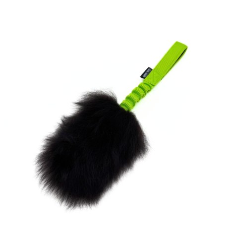 BanditPaws- Mini szarpaczek z owcy, limonkowa rączka z podszyciem- czarne futerko