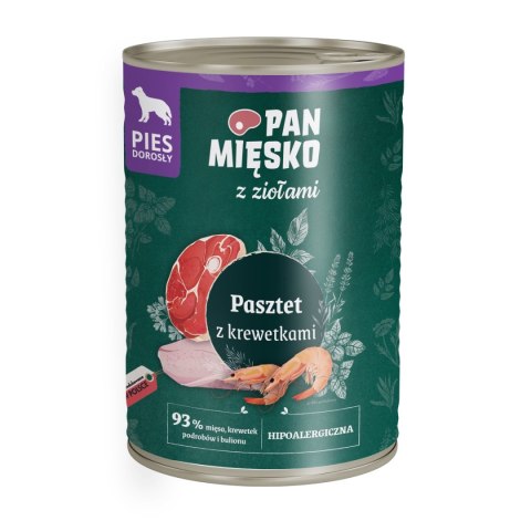 PAN MIĘSKO Karma mokra dla psa, Pasztet z krewetkami, wołowiną, indykiem i ziołami 400 g PAN MIĘSKO Karma mokra dla psa, Pasztet z krewetkami, wołowiną, indykiem i ziołami 400 g