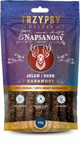 TRZYPSY NAPSANOSY- kabanosy dla psa z jelenia 80g