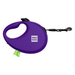 WAUDOG Smycz automatyczna dla psa R-leash z pojemnikiem na worek, taśma odblaskowa, fioletowa S 12kg/3m