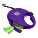 WAUDOG Smycz automatyczna dla psa R-leash z pojemnikiem na worek, taśma odblaskowa, fioletowa S 12kg/3m