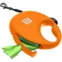 WAUDOG Smycz automatyczna dla psa R-leash z pojemnikiem na worek, taśma odblaskowa, pomarańczowa S 12kg/3m