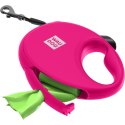 WAUDOG Smycz automatyczna dla psa R-leash z pojemnikiem na worek, taśma odblaskowa, różowa S 12kg/3m WAUDOG Smycz automatyczna dla psa R-leash z pojemnikiem na worek, taśma odblaskowa, różowa S 12kg/3m