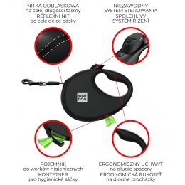 WAUDOG Smycz automatyczna dla psa R-leash z pojemnikiem na worek, taśma odblaskowa, zielona M 20kg/5m