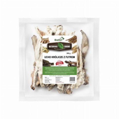 BALTO Ucho królicze z futrem- naturalny gryzak dla psa 10szt