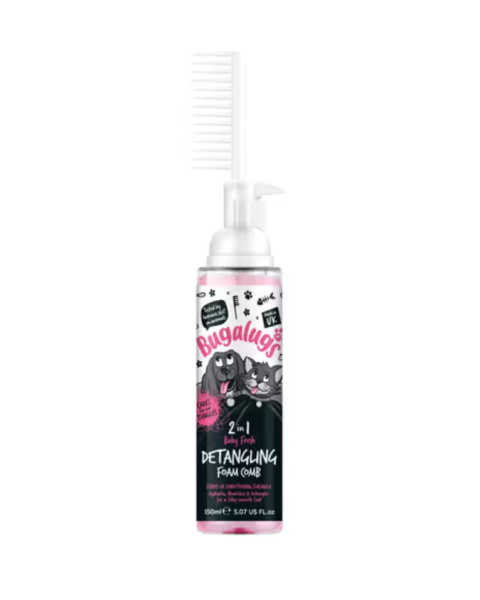 Bugalugs 2in1 Detangling Foam Comb Baby Fresh 150ml - pianka ułatwiająca rozczesywanie sierści psa i kota, pudrowy zapach