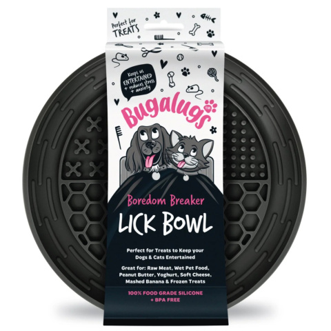 Bugalugs Lick Bowl for Dogs & Cats - miska do lizania dla psa i kota, 4 rodzaje wypustek - Czarny