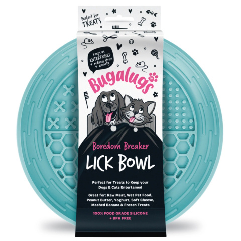 Bugalugs Lick Bowl for Dogs & Cats - miska do lizania dla psa i kota, 4 rodzaje wypustek - Niebieski