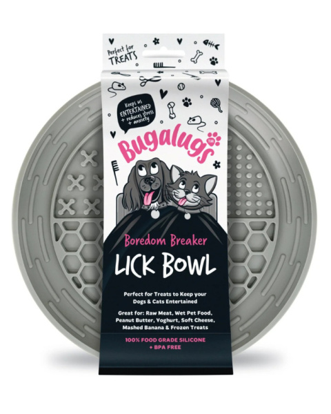 Bugalugs Lick Bowl for Dogs & Cats - miska do lizania dla psa i kota, 4 rodzaje wypustek - Szary