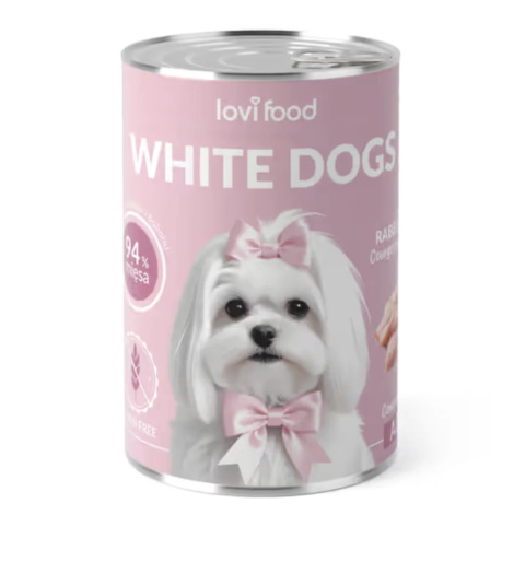 Lovi Food White Dogs Rabbit & Turkey - mokra karma dla białych psów, królik z indykiem, cukinią i rumiankiem - 400g
