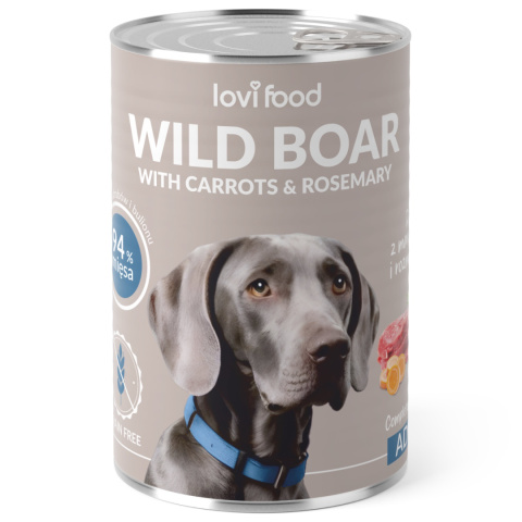 Lovi Food Wild Boar with Carrots - mokra karma dla psa, z dzikiem, marchewką i rozmarynem - 400g