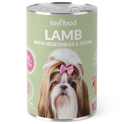 Monobiałkowa mokra karma dla psa Lovi Food Lamb with Vegetables 400g - z jagnięciną, warzywami i tymiankiem