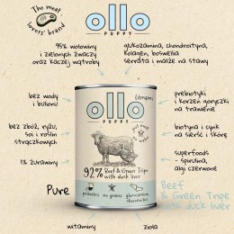 OLLO Puppy Umami Wołowina, zielone żwacze i kacza wątróbka- Karma mokra dla szczeniąt 400g