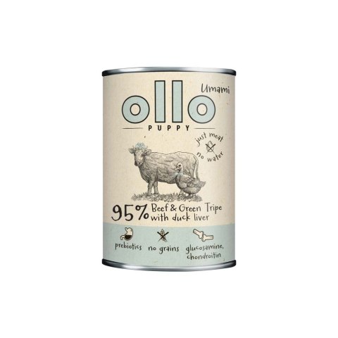 OLLO Puppy Umami Wołowina, zielone żwacze i kacza wątróbka- Karma mokra dla szczeniąt 850g