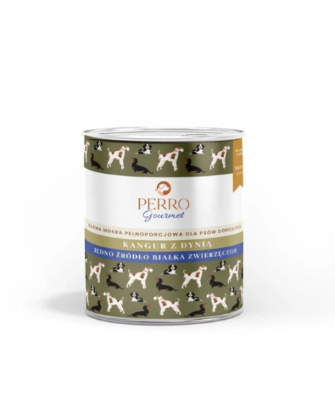 PERRO Karma mokra dla psa Kangur z dynią - monobiałkowa formuła dla psów dorosłych 800g PERRO Karma mokra dla psa Kangur z dynią - monobiałkowa formuła dla psów dorosłych 800g
