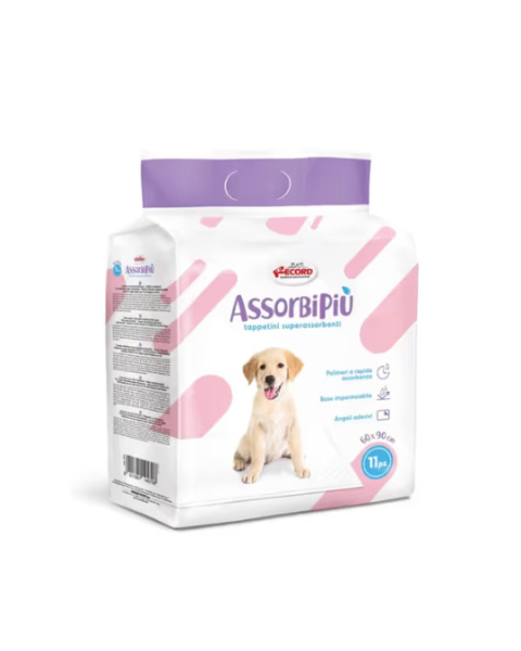 Record AssorbiPiu Puppy Pads 60x90cm - podkłady dla szczeniaka do nauki czystości, z plastrami mocującymi - 11 szt. Record AssorbiPiu Puppy Pads 60x90cm - podkłady dla szczeniaka do nauki czystości, z plastrami mocującymi - 11 szt.