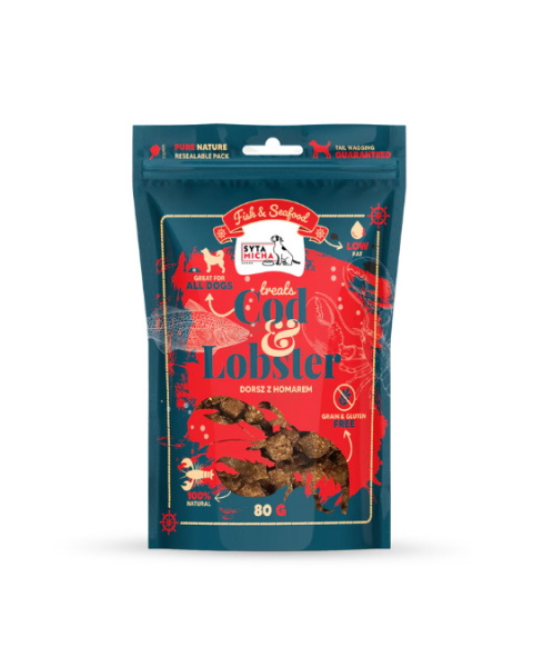 Syta Micha Fish & Seafood Przysmaki z homarem i dorszem dla psa 80g Syta Micha Fish & Seafood Przysmaki z homarem i dorszem dla psa 80g