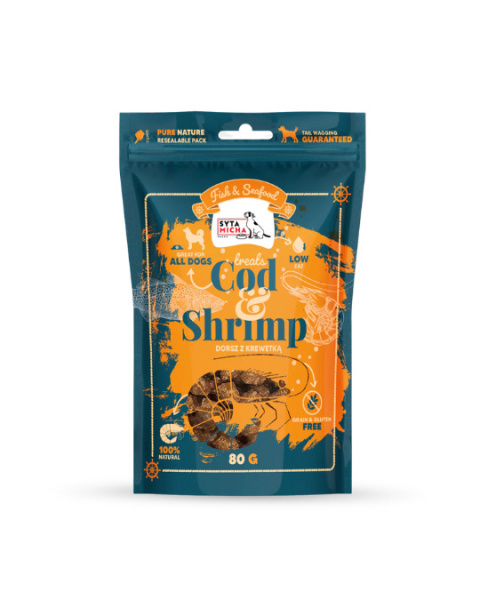Syta Micha Fish & Seafood Przysmaki z krewetkami i dorszem dla psa 80g Syta Micha Fish & Seafood Przysmaki z krewetkami i dorszem dla psa 80g