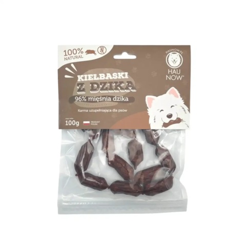 HAU NOW- Kiełbaski z dzika dla psa 100g HAU NOW- Kiełbaski z dzika dla psa 100g