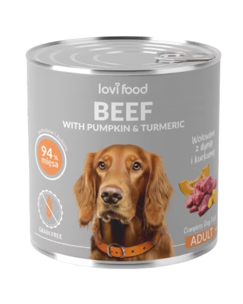 Lovi Food Beef with Pumpkin 400g - monobiałkowa mokra karma dla psa, z wołowiną, dynią i kurkumą - 800g
