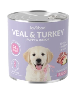 Lovi Food Junior & Puppy Veal & Turkey 800g - mokra karma dla szczeniaka i juniora, z cielęciną, indykiem i gruszką 400g