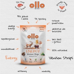OLLO Air-Dried Energy Venision Strips- przysmaki funkcyjne dla psa z dziczyzny 80g