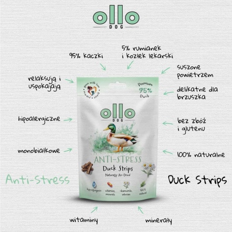 OLLO Air-Dried Antistress Duck Strips- przysmaki funkcyjne dla psa z kaczki 80g OLLO Air-Dried Antistress Duck Strips- przysmaki funkcyjne dla psa z kaczki 80g
