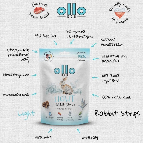 OLLO Air-Dried Light Rabbit Strips- przysmaki funkcyjne dla psa z królika 80g OLLO Air-Dried Light Rabbit Strips- przysmaki funkcyjne dla psa z królika 80g