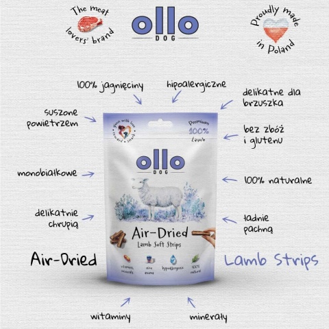 OLLO Air-Dried Lamb Strips- Paski dla psa z jagnięciny 80g OLLO Air-Dried Lamb Strips- Paski dla psa z jagnięciny 80g